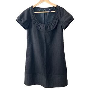 Gap Wool Blend Short Sleeve Shift Dress - Ruffle Trim - Charcoal Gray Black - 2
